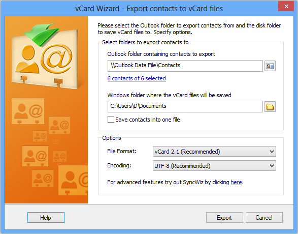 Use vCard Wizard Contacts Converter add-in to covert your Outlook contacts to vcf files